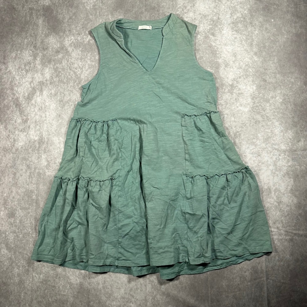Lush Sage Green Tiered Babydoll Tunic Top Sleeveless Slub Knit Cotton S Boho
